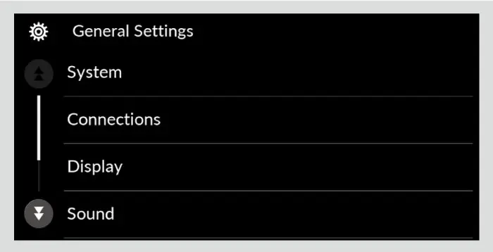 דער General Settings מעניו אויפן אודיא/ אינפארמאציע סקרין.